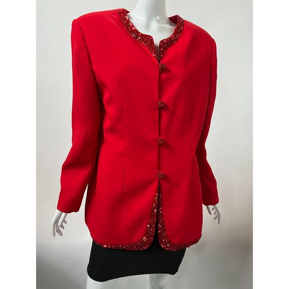 St. Anthony Red Evening Jacket With Beaded Details & Sequins Size 12 Polyester W - Picture 13 of 16